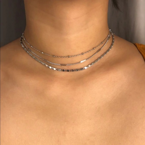 LAST SET SALE Dainty Silver Choker Necklace Set - Picture 2 of 5